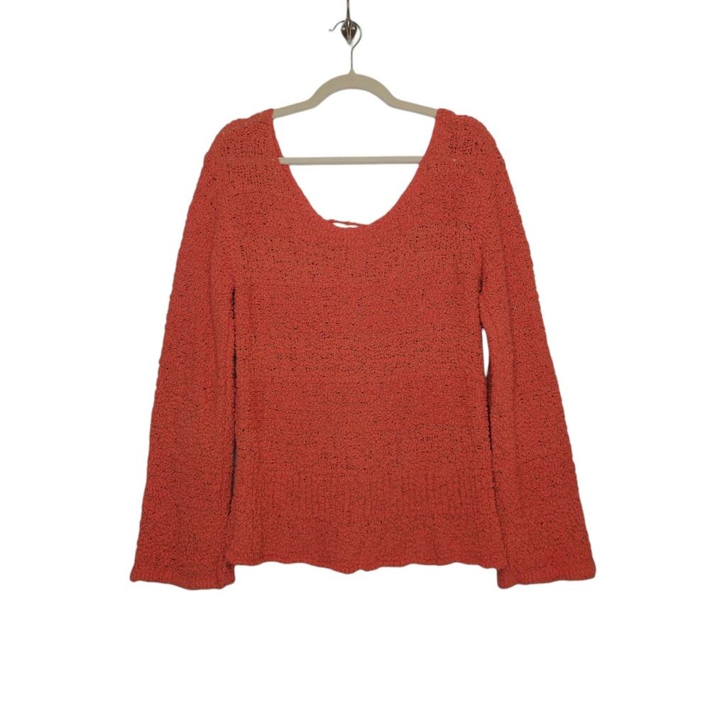 y2k Free People Coral Boho Flowy Beach Tie Corset Back Sweater Shirt Long Sleeve